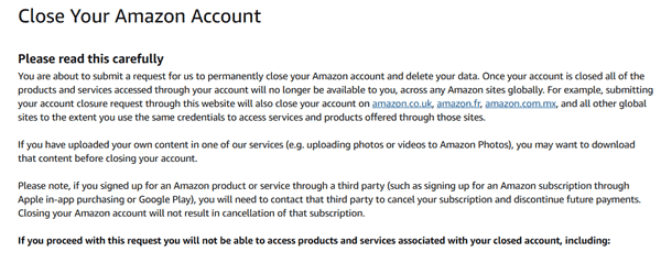 delete amazon account