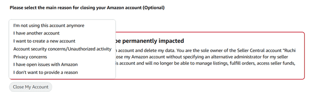 how to close amazon account