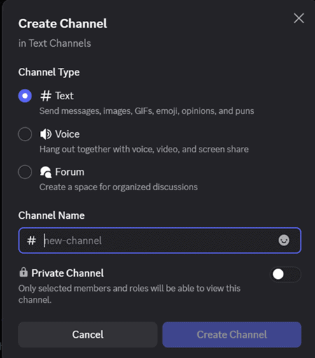 create discord channel