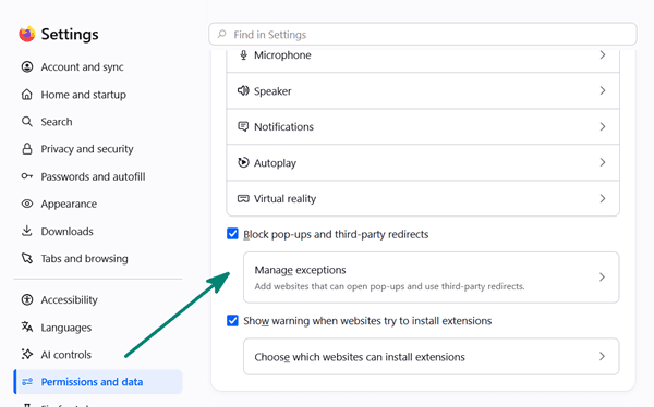 firefox pop up blocker